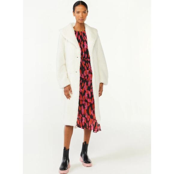 Scoop Cozy White Teddy Bear Coat‎ Shawl Collar Women Size L Fuzzy Furry - Picture 1 of 8